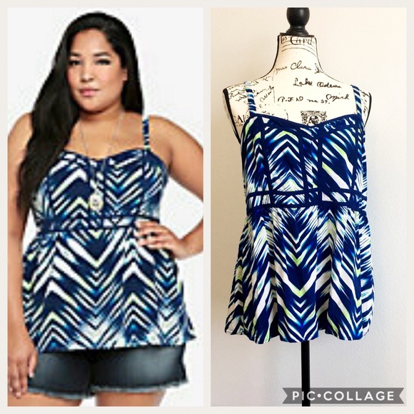 torrid Tops - TORRID Babydoll Tank Top, Blue Green Pattern